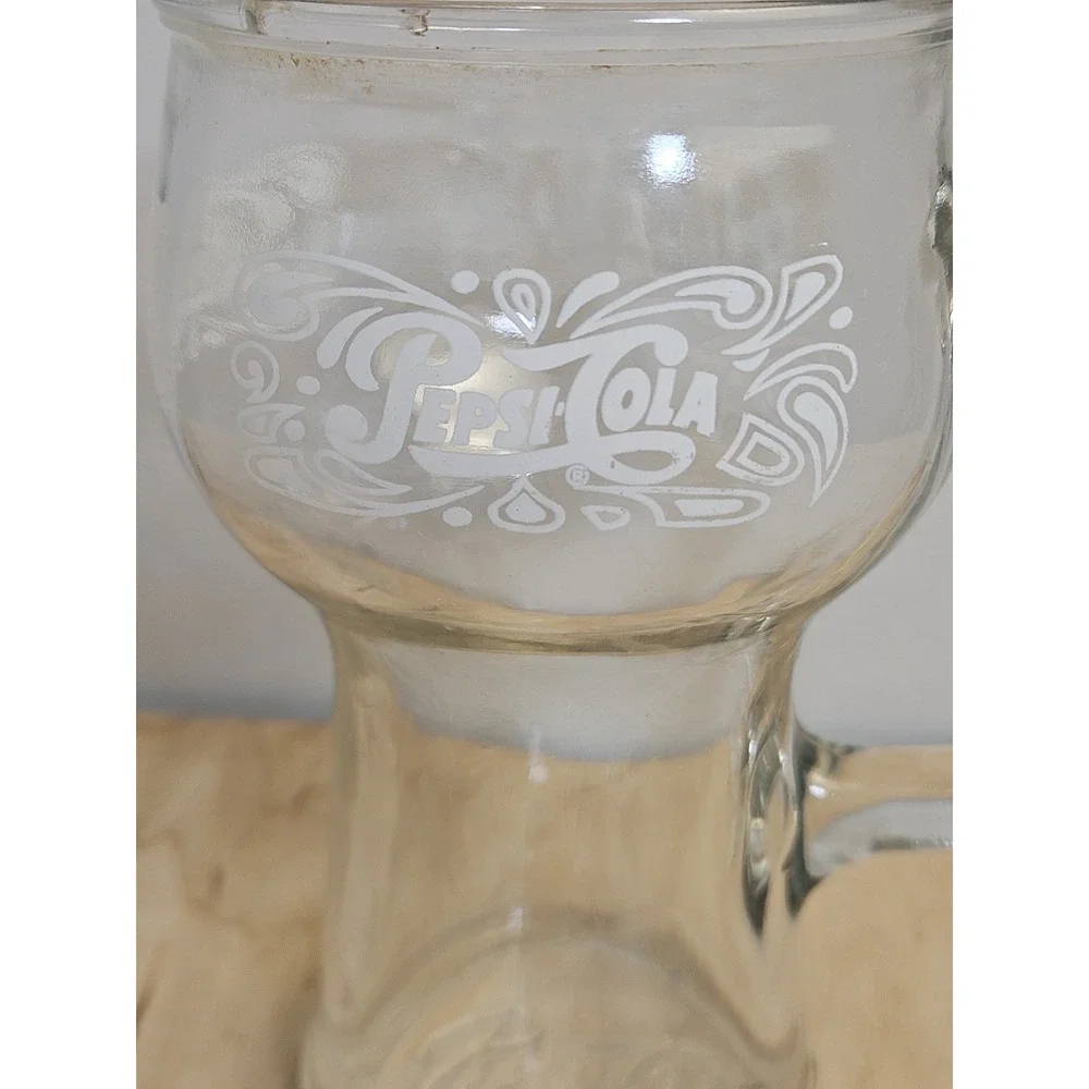 Vintage Pepsi-Cola Glass Stein Mug White Logo Handle Soda Pop Drinking Cup